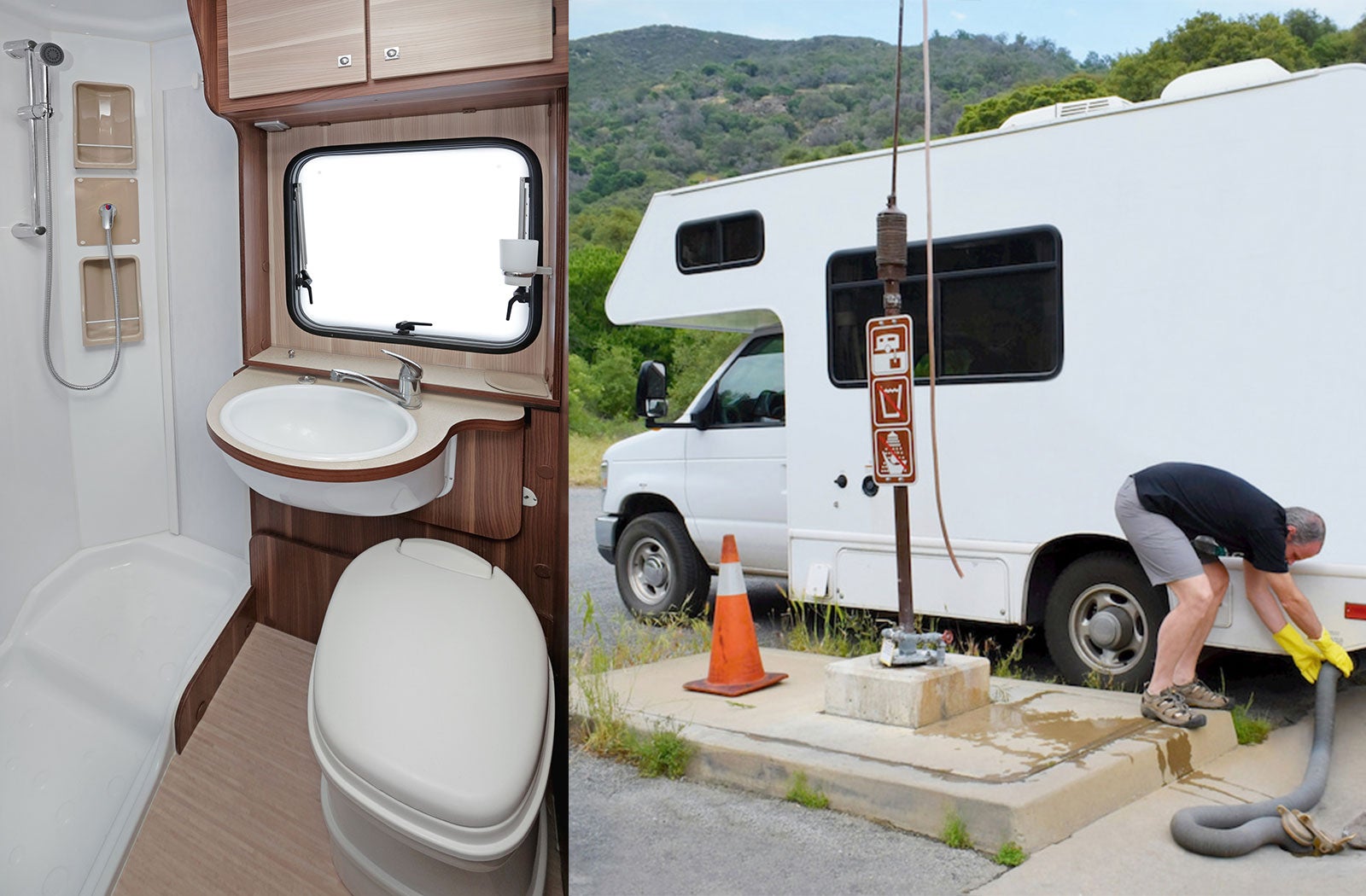 Portable RV/camper toilet and holding tank setup in Eagle Pass, Texas